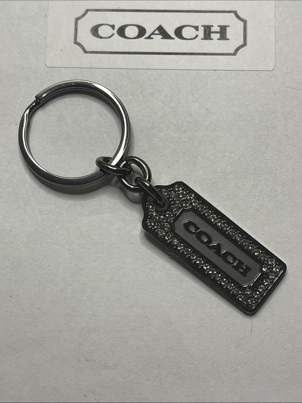 Coach Gunmetal Crystal Tag Keyring